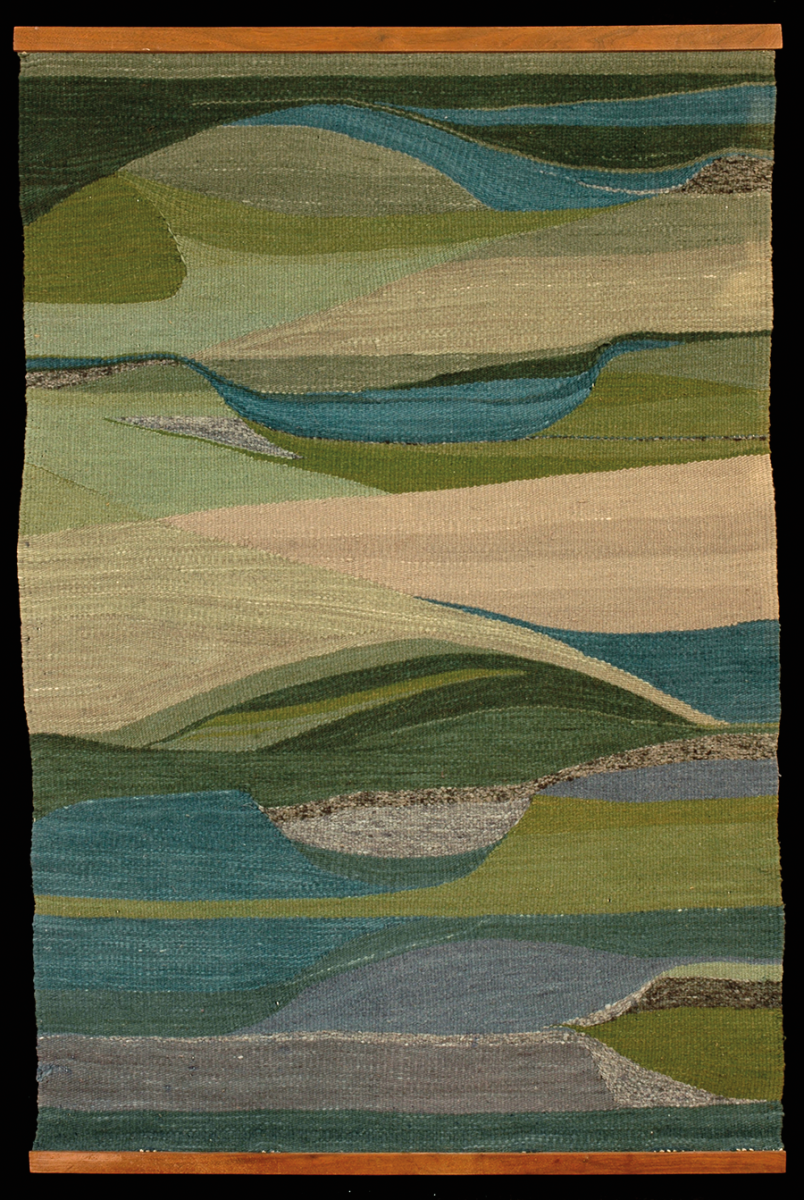 Student Joan Potter Loveless’s Bay Area, ca. 1960–70, wool, 56 x 37 in. 