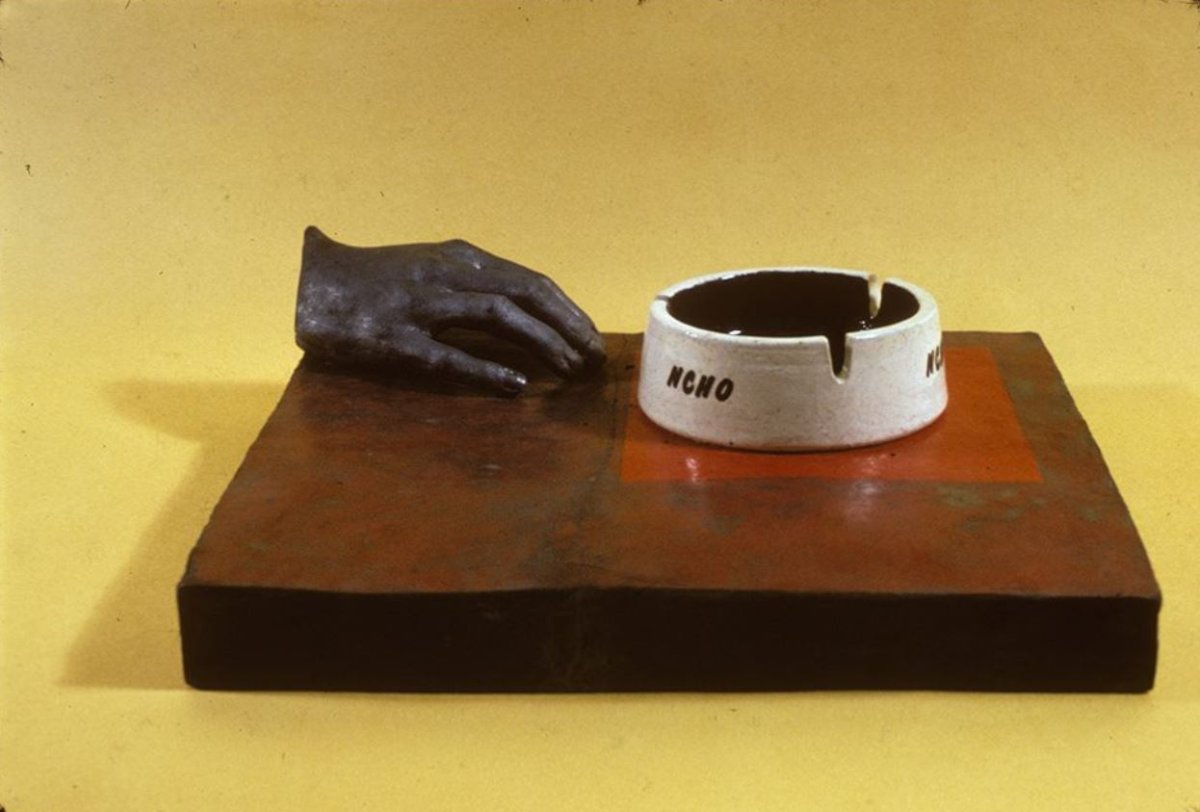 Jim Melchert’s work titled  Still Life With Ashtray, 1968, earthenware, 11.5 x 13.5 inches.
