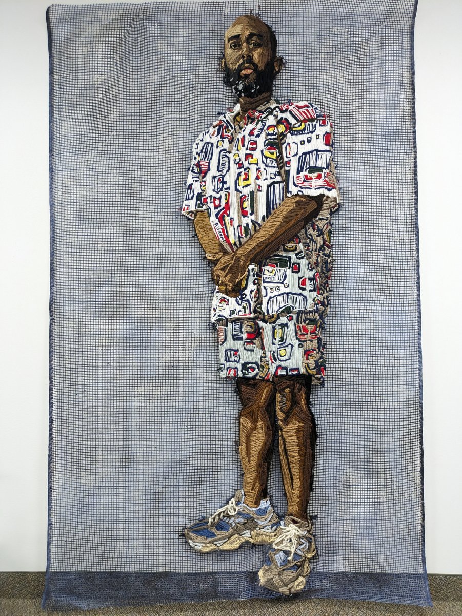 Rohan, 2023, yarn and acrylic on hook mesh, 8 x 5 ft. Photo by Kandy Lopez.