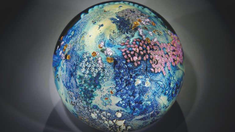 Renwick Megaplanet - glass sphere with blues, greens, and pinks creating various textures.
