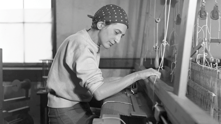 Anni Albers weaving at Black Mountain College, 1937. Photo by Helen M. Post Modley.