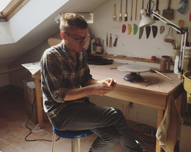 Ceramic artist Ian Petrie in studio