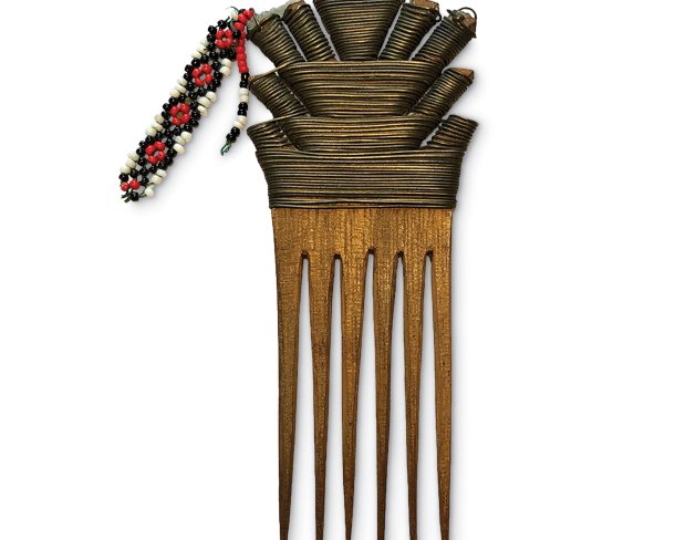 ornate handmade hair comb made with wood wire and beads