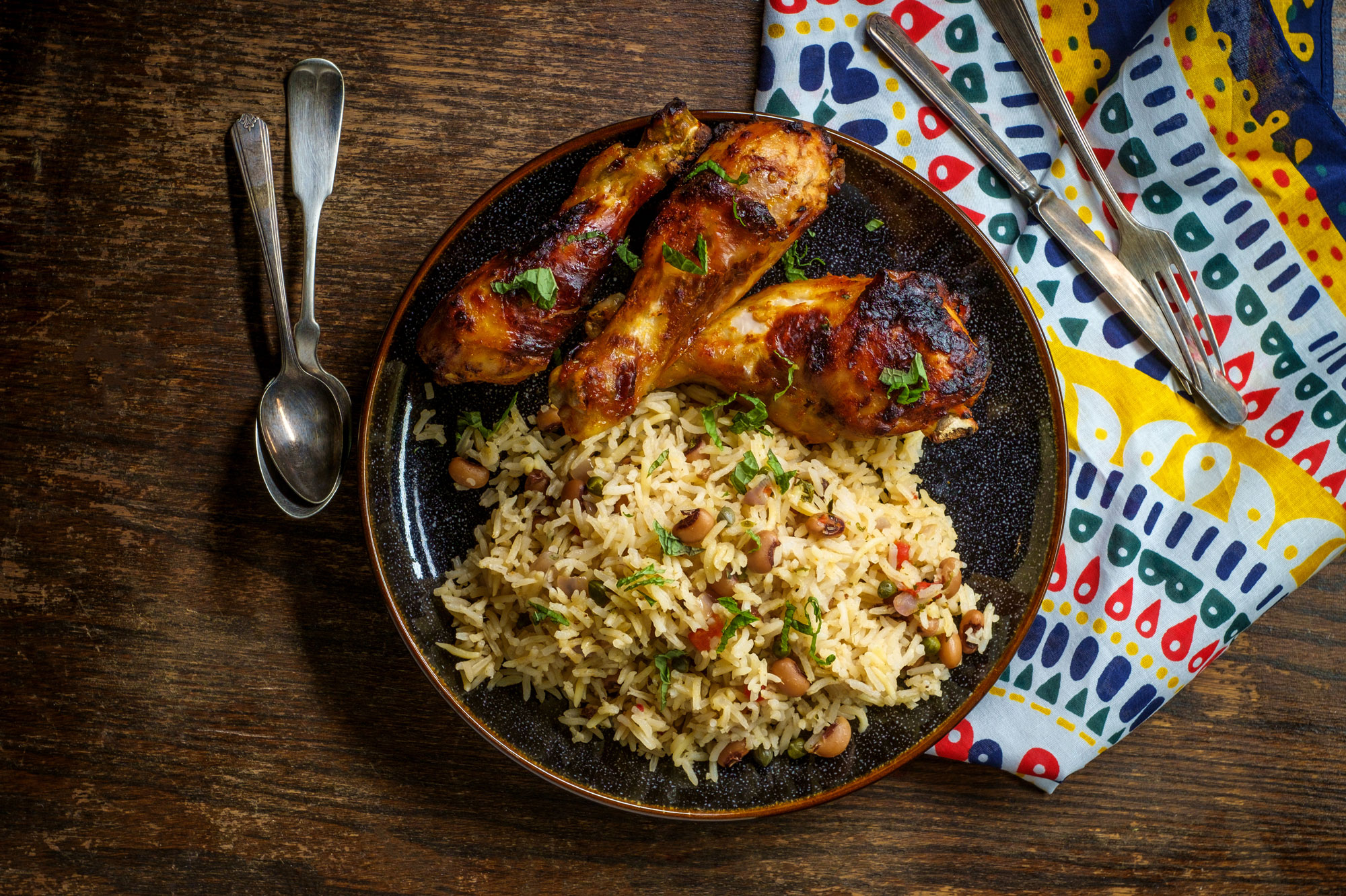 Ghanaian barbecued chicken with Jollaf rice