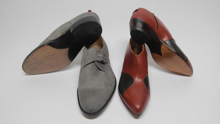 Two pairs of Amara Hark-Weber's fantastic footwear, both made with Nubuck, oiled horse, calf, and kip.