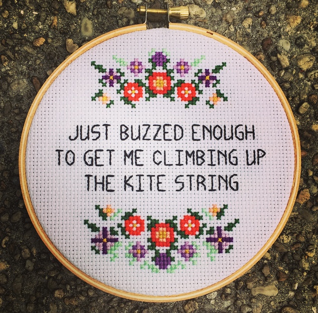 Embroidery of "5 out of 6" lyrics by Lauren Yates 