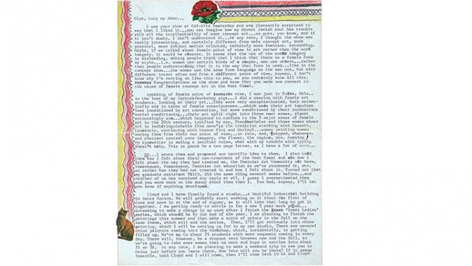 Judy Chicago letter to Lucy Lippard
