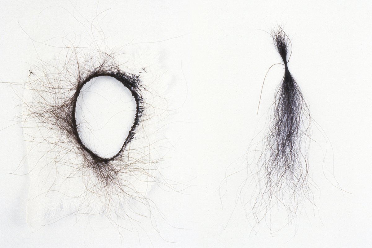 Anne Wilson Hair Work, 1991-3 Hair, thread, cloth 63.5 x 55.5 x 3.5 inches Collection: Museum of Contemporary Art, Chicago Photo:  Mary Jo Toles