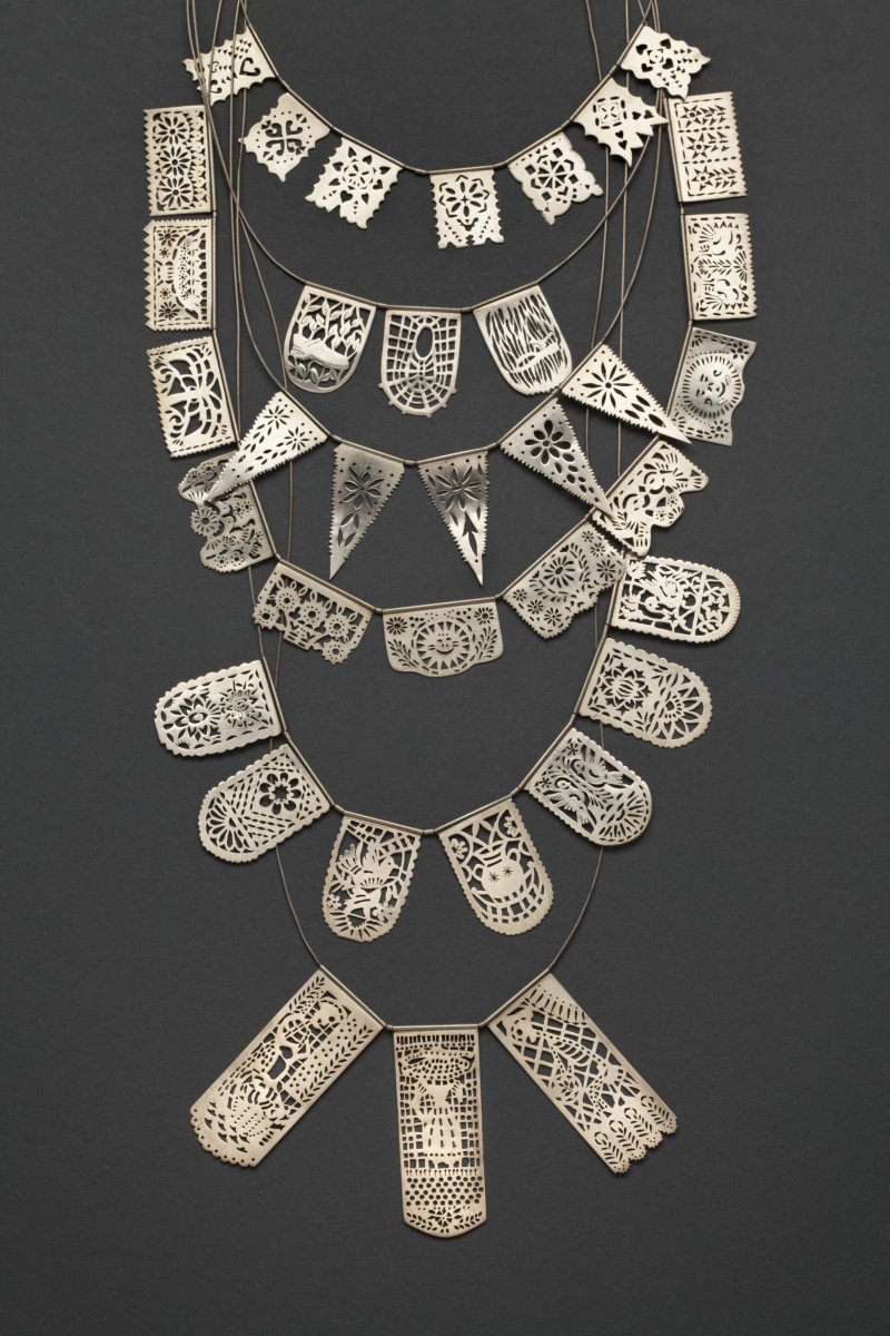 Papel Picata en Plata, 2006, seven part fabricated neckpiece, sterling silver, 18”x73/4”x1/16”