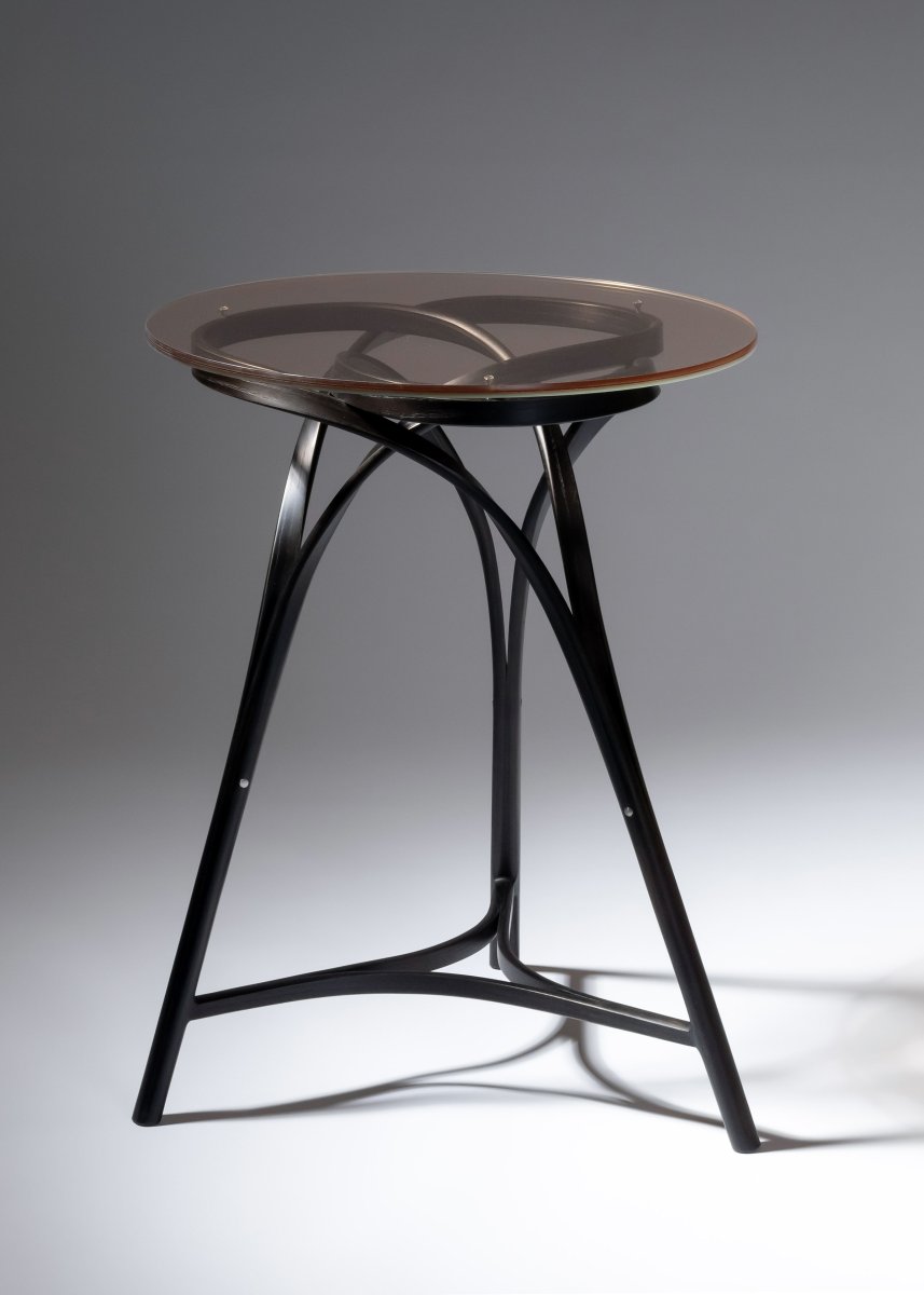 Triumvirate, Table, Ebonized Ash, Glass, 2023, Photo by Mark Juliana