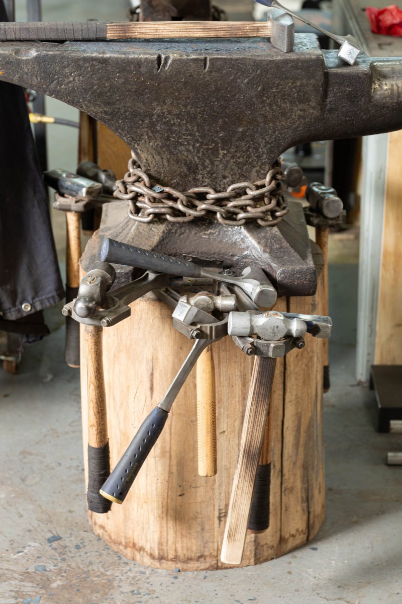 Tools and an anvil in Freitas's studio. Photo by Dina Kantor.