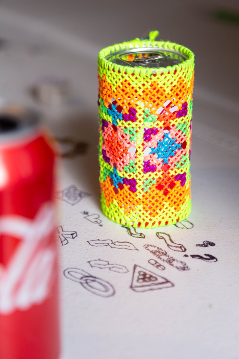 A fully embroidered can. Photo by Dina Kantor.