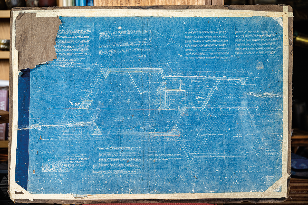 A blueprint of Wright’s original floor plan for Teater’s Knoll. 