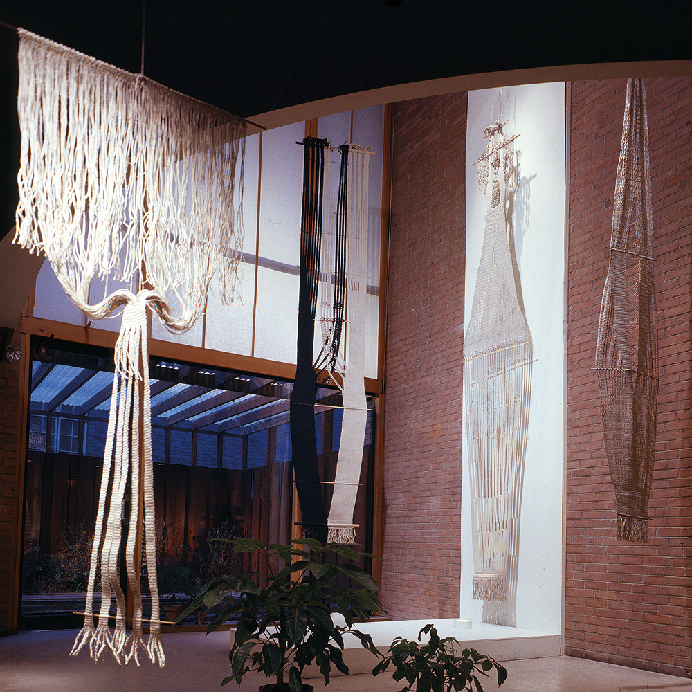 The 1963 exhibition Woven Forms at the Museum of Contemporary Crafts included works by fiber artist Lenore Tawney.