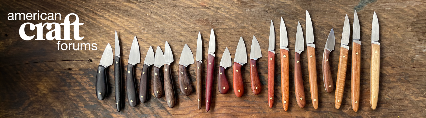 American Craft Summer Forum 2024 graphic featuring handcrafted knives by Everett Noel. Photo courtesy of artist.