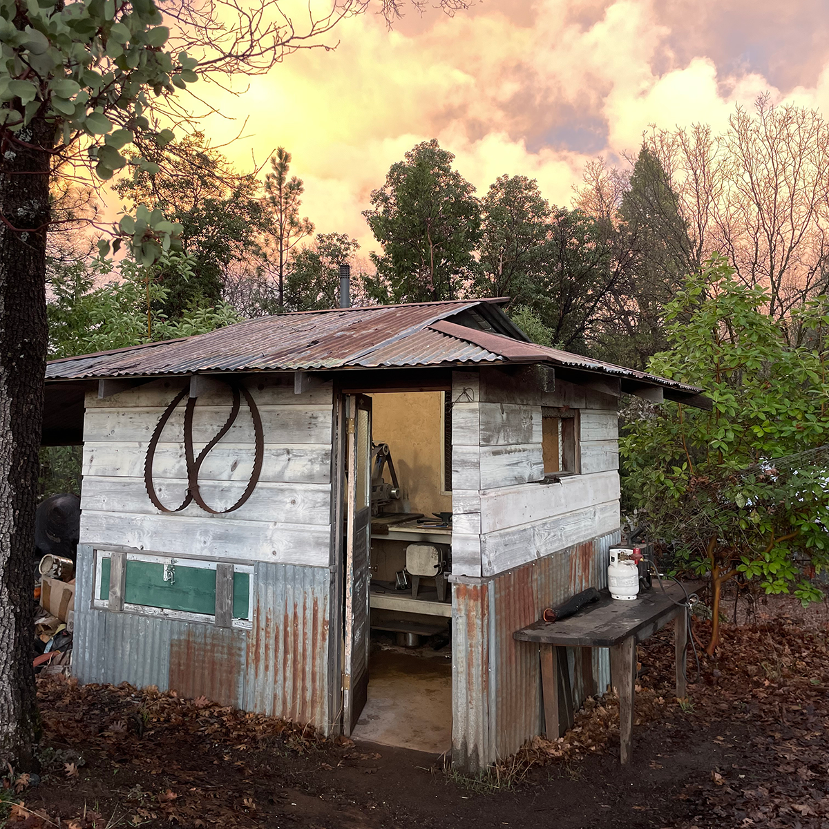 Noel works in this 72-square-foot former chicken coop near his rural cabin. Photo by Everett Noel.