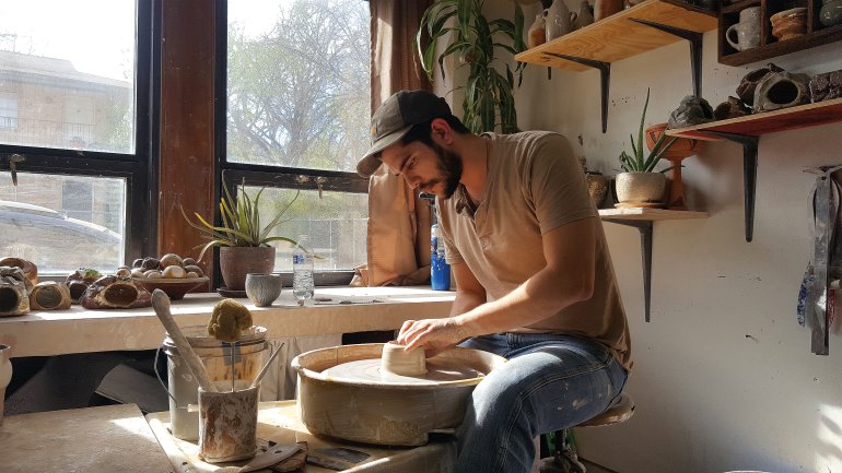 Casillas at work in a studio at the University of North Texas. Photo courtesy of Horacio Casillas.