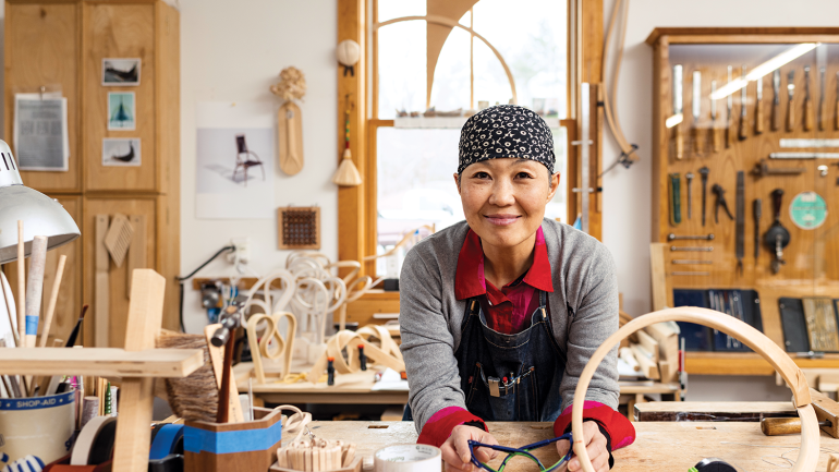 Yuri Kobayashi at the Center for Furniture Craftsmanship in Rockport, Maine. Photo by Danielle Sykes. 