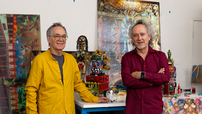 Jamex de la Torre (left) and Einar de la Torre—known as the “de la Torre Brothers”—collaborate in their San Diego studio. Photo by Jenny Siegwart.