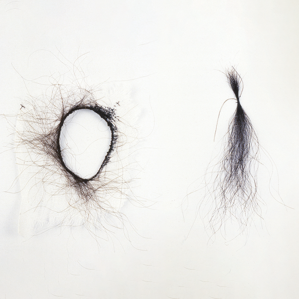 Detail of Hair Work, 1991–93, hair, thread, cloth, 63.5 x 55.5 x 3.5 in. Photo by Mary Jo Toles.