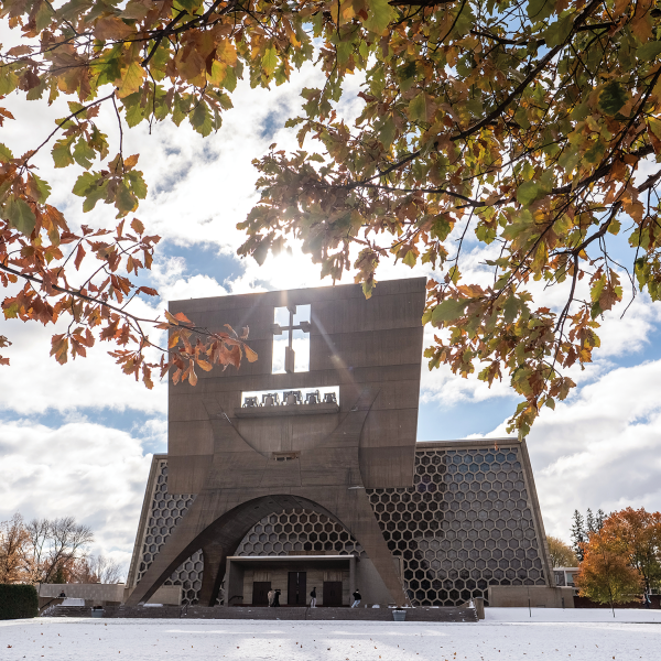 The striking church was designed by Hungarian-German modernist architect Marcel Breuer.