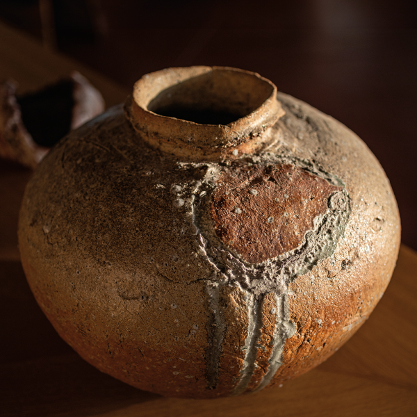 Whiting based his selection of Shigaraki clay ceramics—such as this 11-by-14-in. vase by Shiro Tsujimura—on the rockwork’s color value and texture.