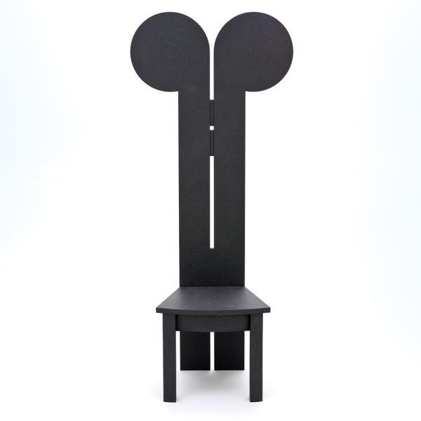 Designed in 1981, this Mickey Mackintosh chair is one of 25 Maruyama built from poplar and zolatone paint, 60 x 33 x 18 in.