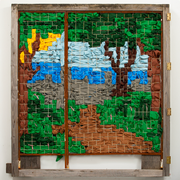 Studio Window, 2022, wood, steel, fabric, 84 x 78 in. Photo courtesy of the artist.