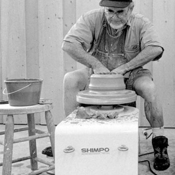 Norm Schulman doing a wheelthrowing demo at Penland School of Crafts