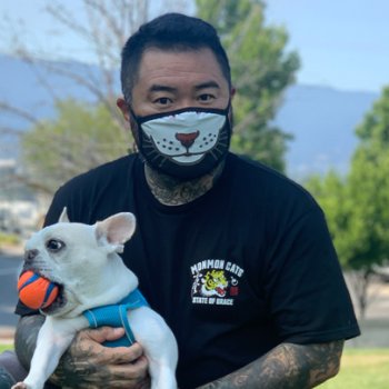 Takahiro Kitamura with his French Bulldog