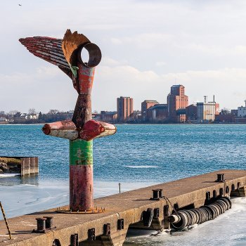 Nike of the Strait, a site-specific sculpture along the Detroit Riverwalk.