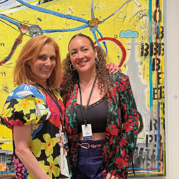 Claire Oliver (left) with artist Simone Elizabeth Saunders, whose Unearthing Unicorns exhibition was held recently at Claire Oliver Gallery.