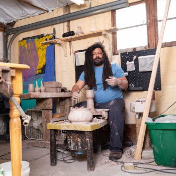 Potter and educator Dom Venzant in his studio. Photo by Dina Kantor.