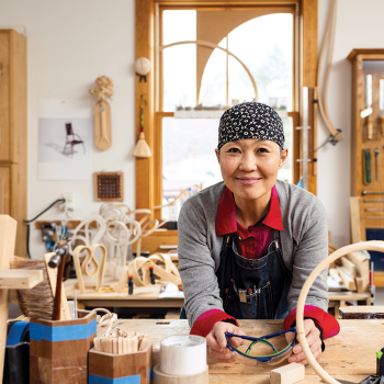 Yuri Kobayashi at the Center for Furniture Craftsmanship in Rockport, Maine. Photo by Danielle Sykes. 