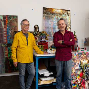 Jamex de la Torre (left) and Einar de la Torre—known as the “de la Torre Brothers”—collaborate in their San Diego studio. Photo by Jenny Siegwart.