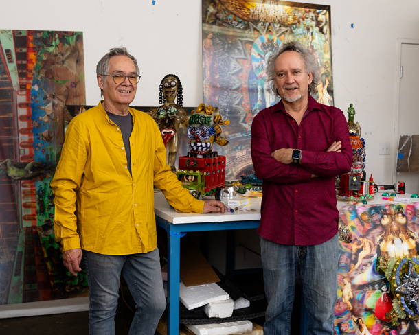 Jamex de la Torre (left) and Einar de la Torre—known as the “de la Torre Brothers”—collaborate in their San Diego studio. Photo by Jenny Siegwart.