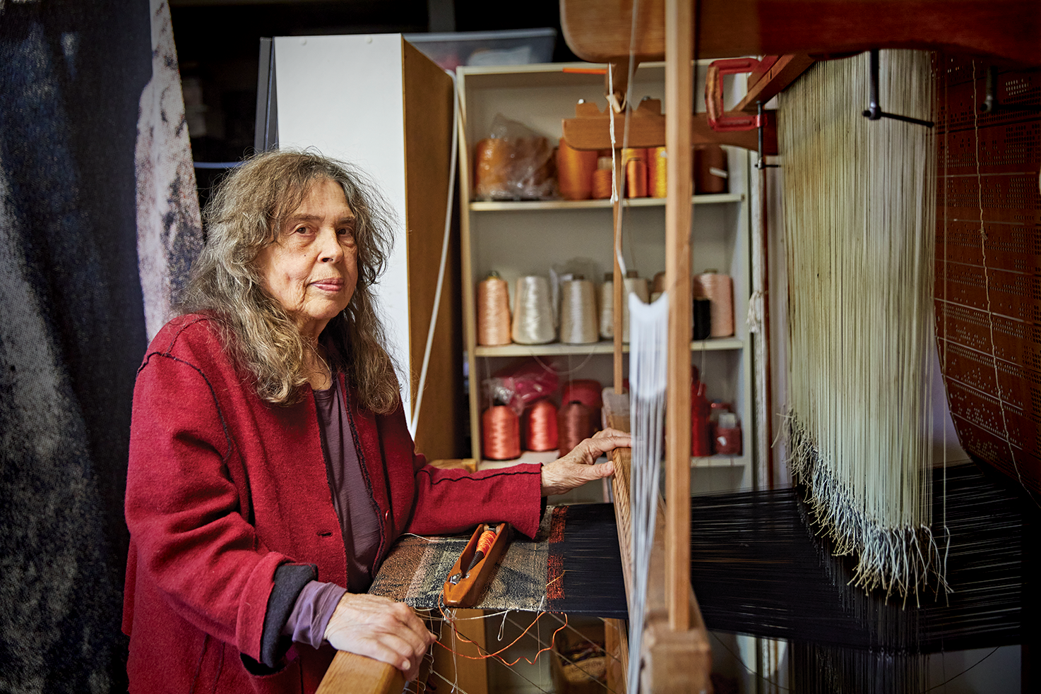 Lia Cook at the loom