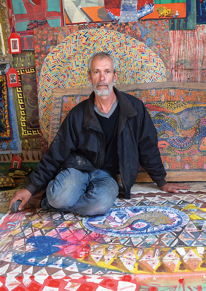 Lagg with rugs and paintings by Wilson.