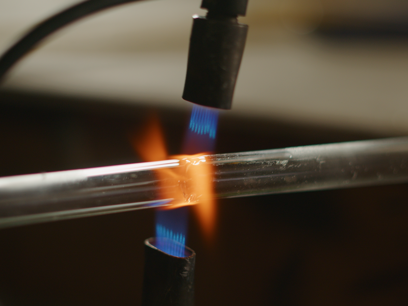 Flame on a glass tube