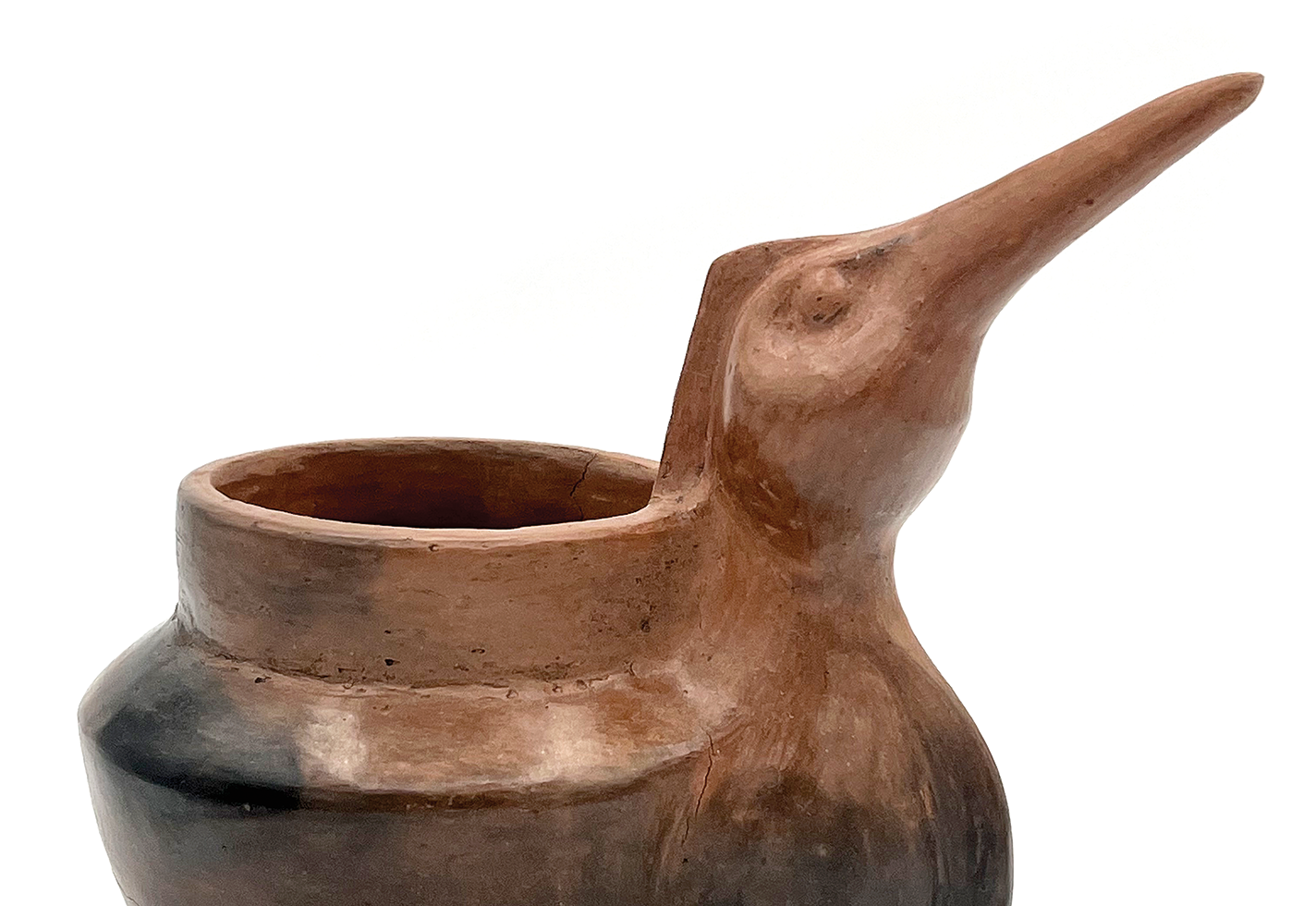 Pottery vase with a bird head
