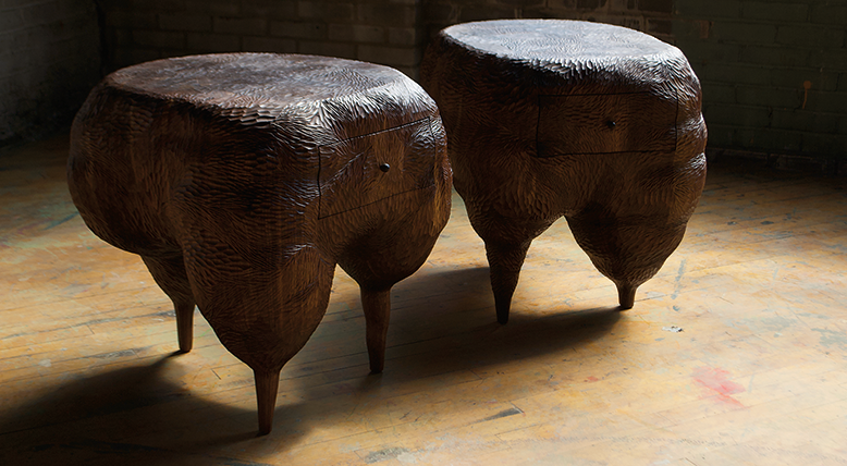 Hand-carved textured side tables