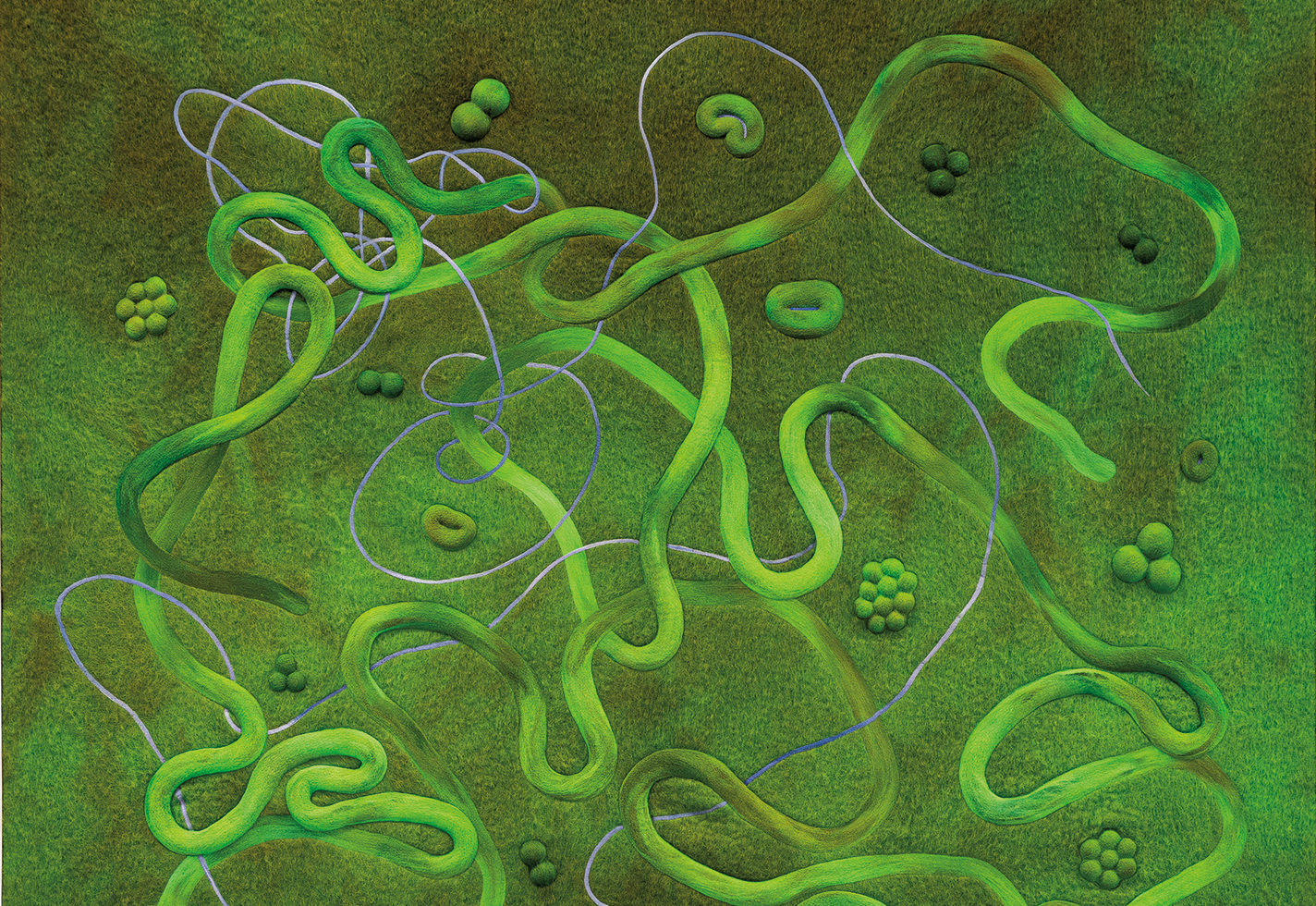 Vivid green wool and mohair tapestry