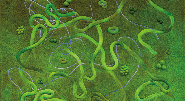 Vivid green wool and mohair tapestry