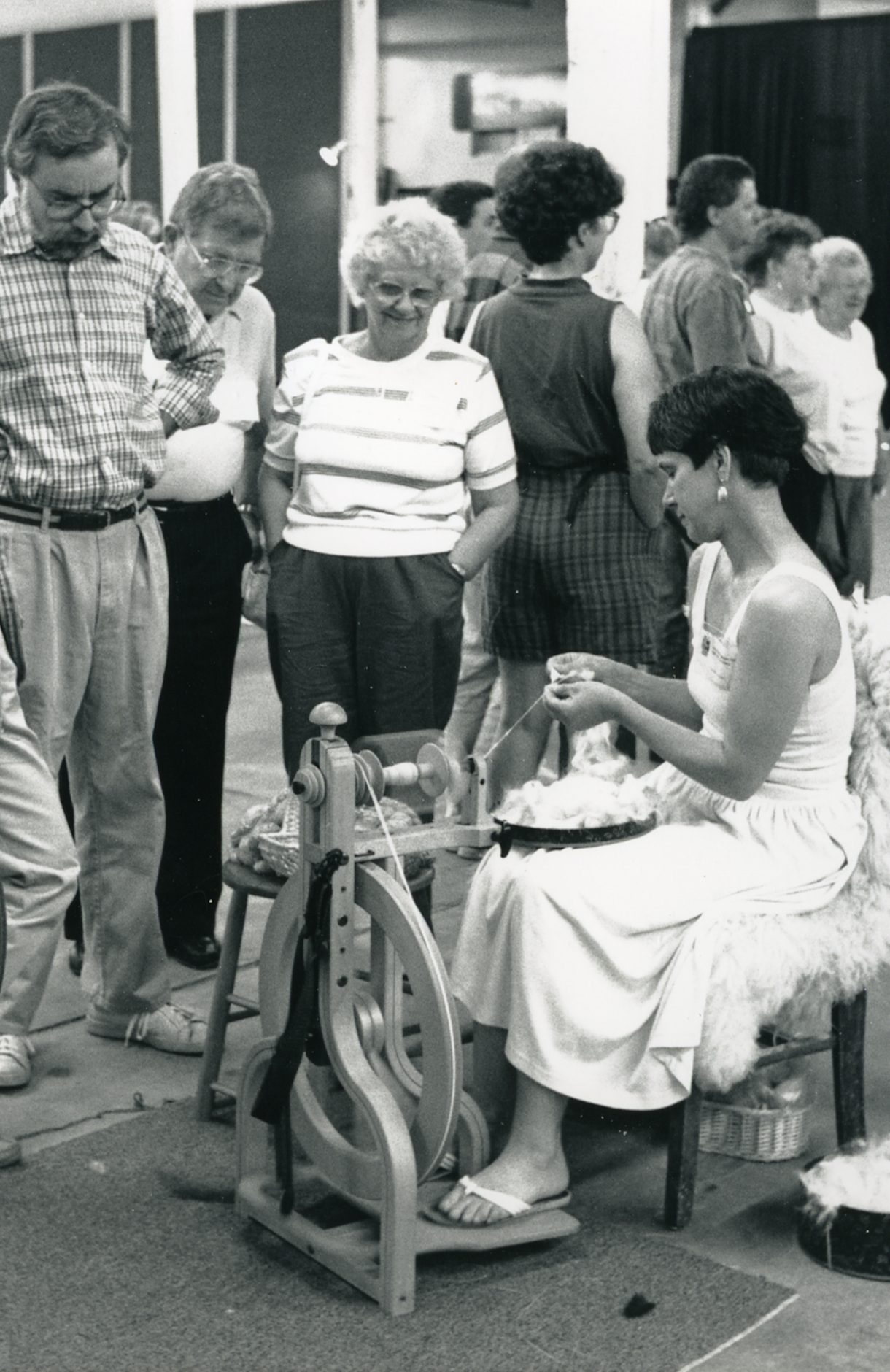 A spinning demonstration at the 1992 ACC Craft Fair in West Springfield, Massachusetts.
