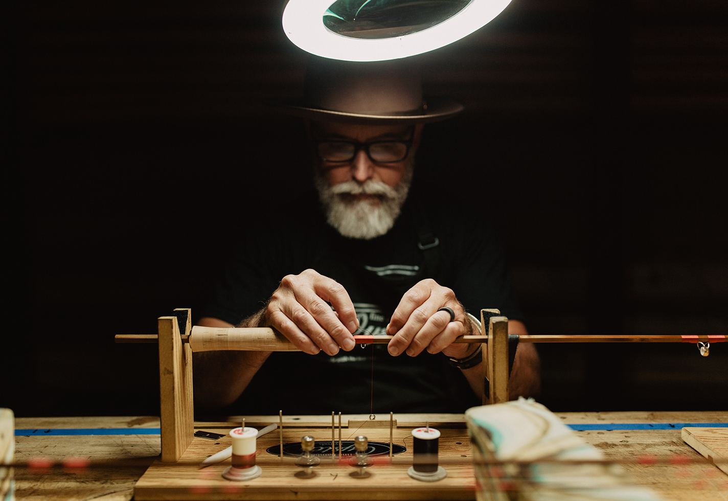 Bill Oyster of Oyster Bamboo Fly Rods in his workshop in Blue Ridge, Georgia.