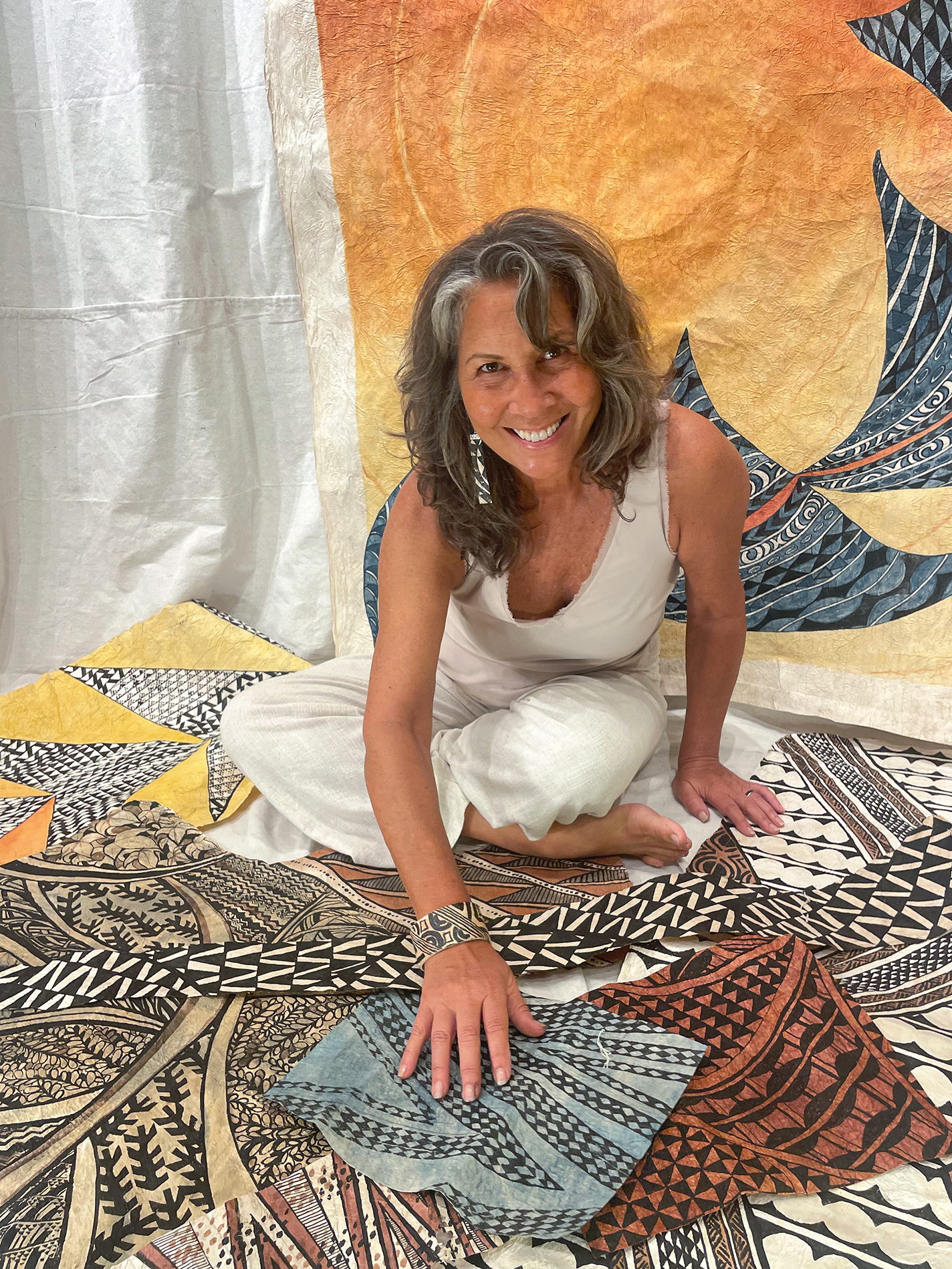 Page Chang with kapa in her studio