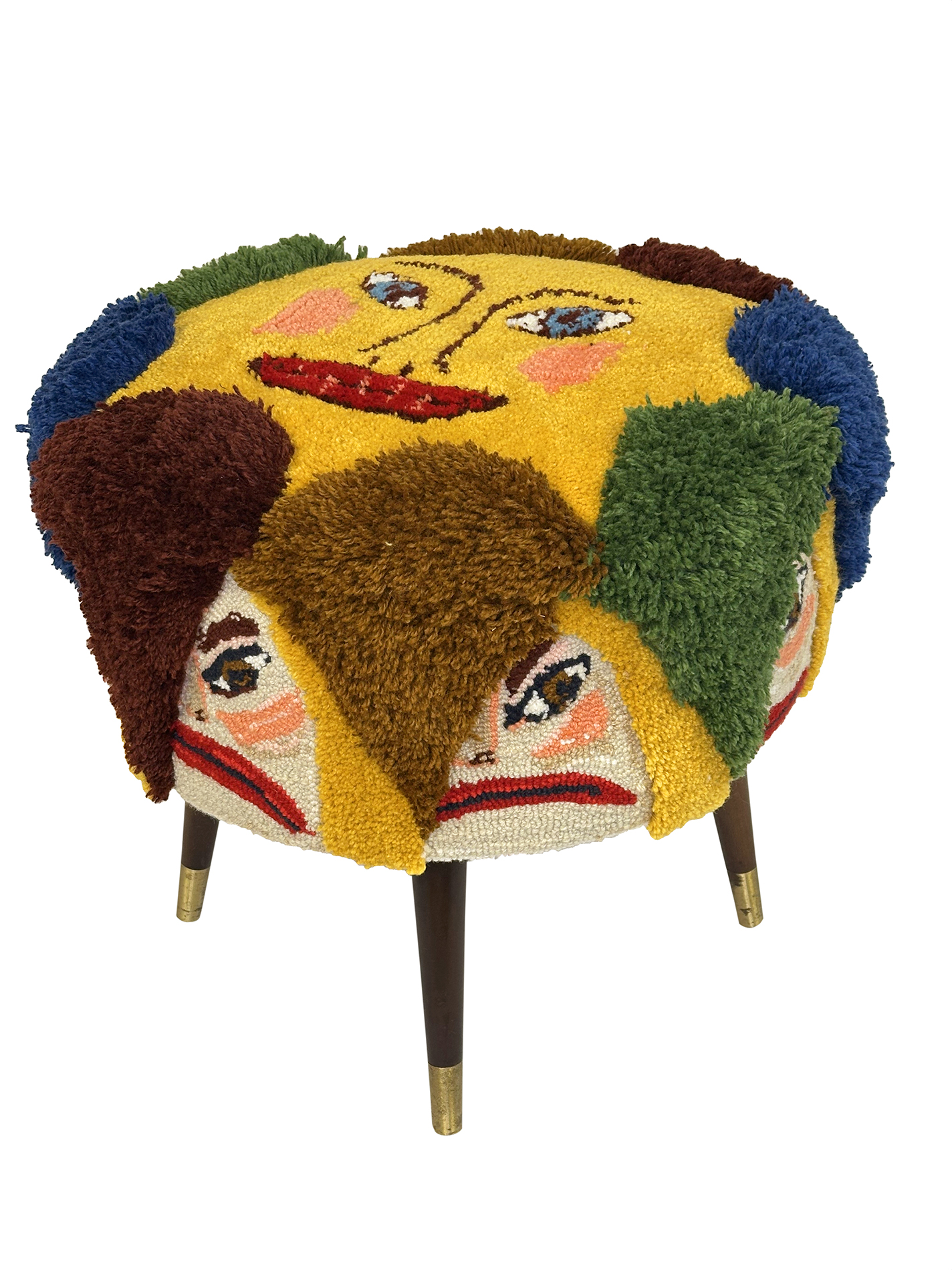 Vintage stool upholstered with tufted wool.