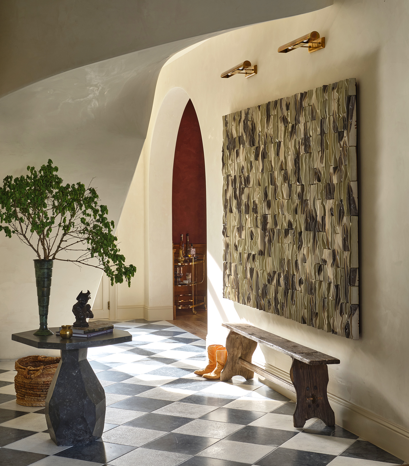 Ceramic tile wall piece in home.