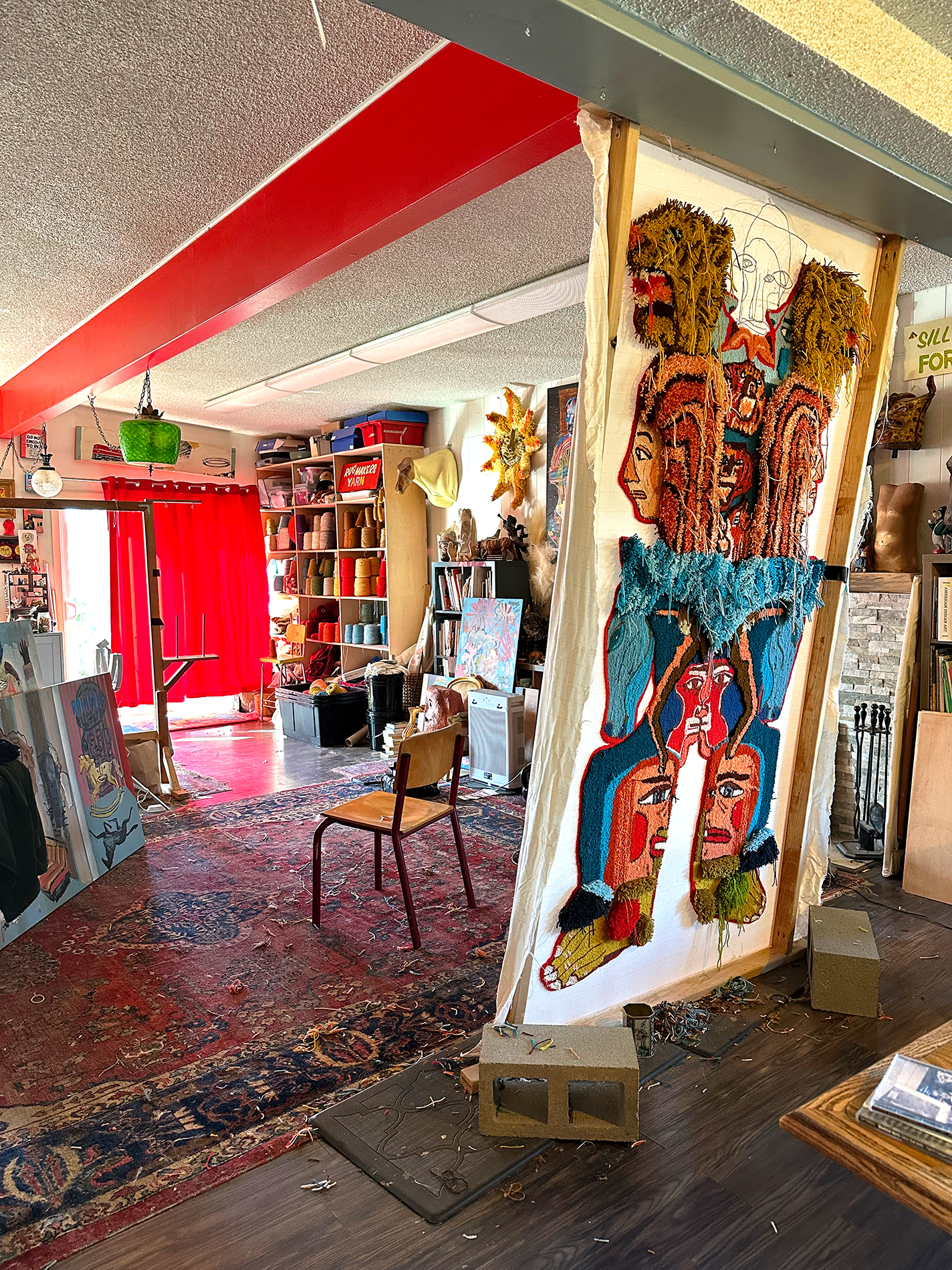 An in-progress tufted wall hanging in Melissa Monroe’s studio.