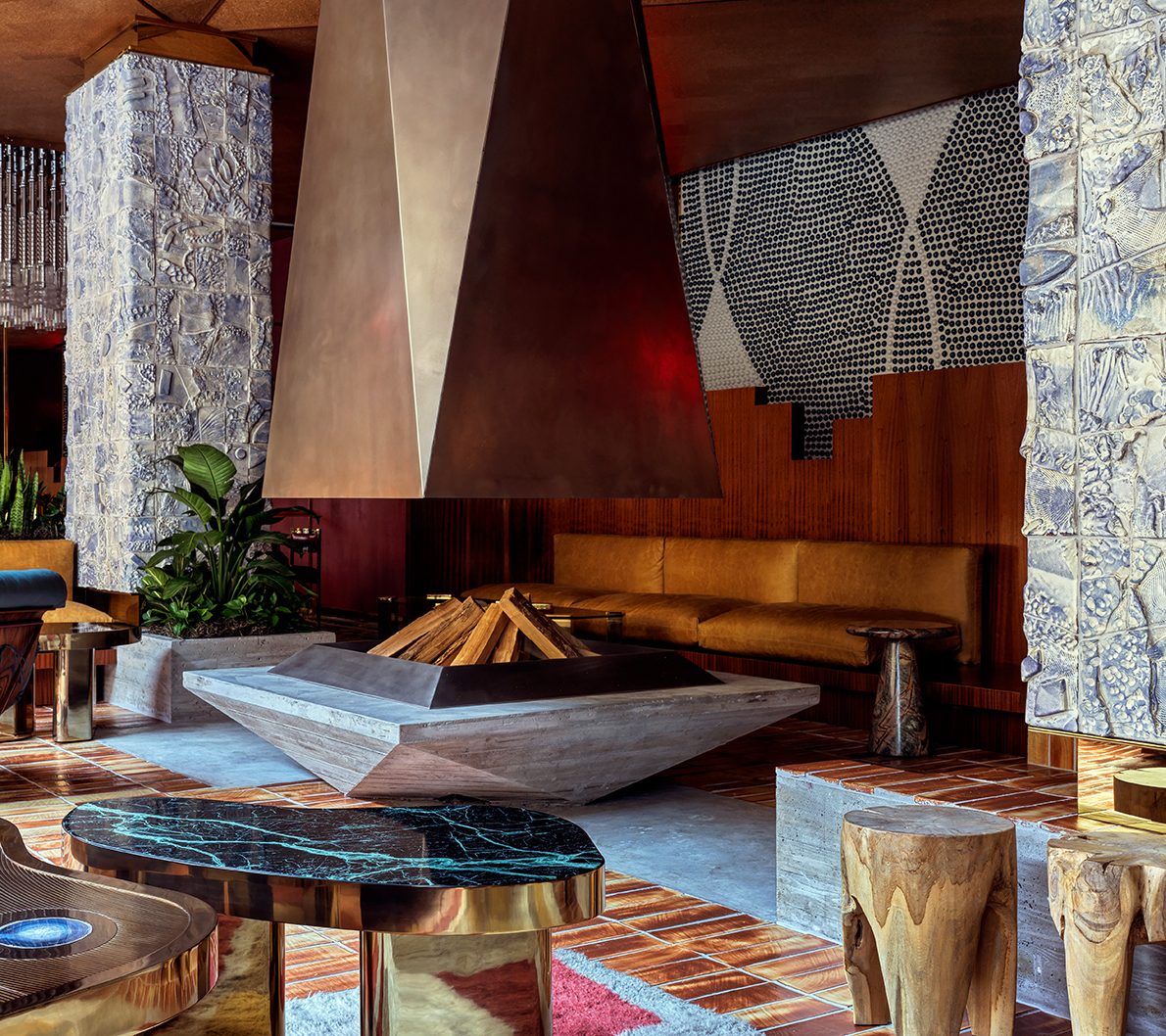 Ceramic Cladded Columns in the lobby of The Manner hotel.